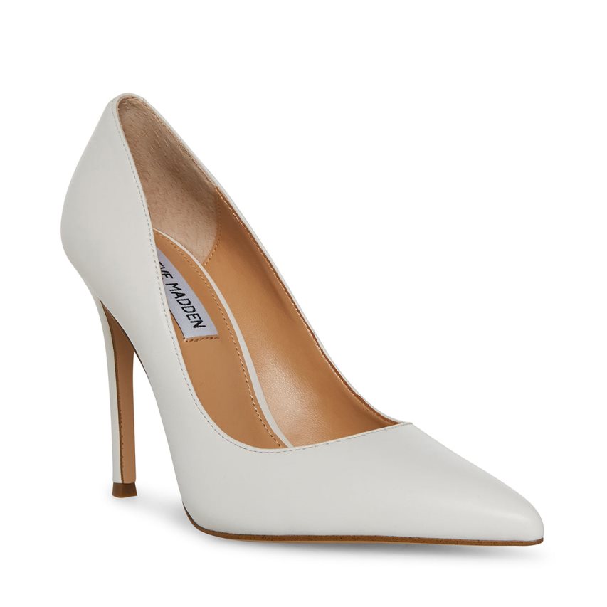 White Steve Madden Evelyn Leather Women's Heels | PH 7631UAD